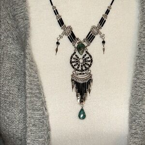 Turquoise cobochan tear-dropped native-made cascading dreamcatcher necklace